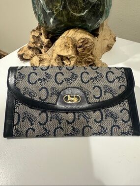Celine Vintage Navy Monogram Clutch Wallet